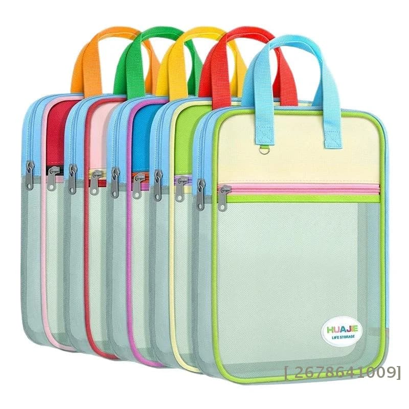 ♥ Borse per documenti in rete colorate con manici – 1 cartella portadocumenti impermeabile per scuola e ufficio | 〔YY33〕