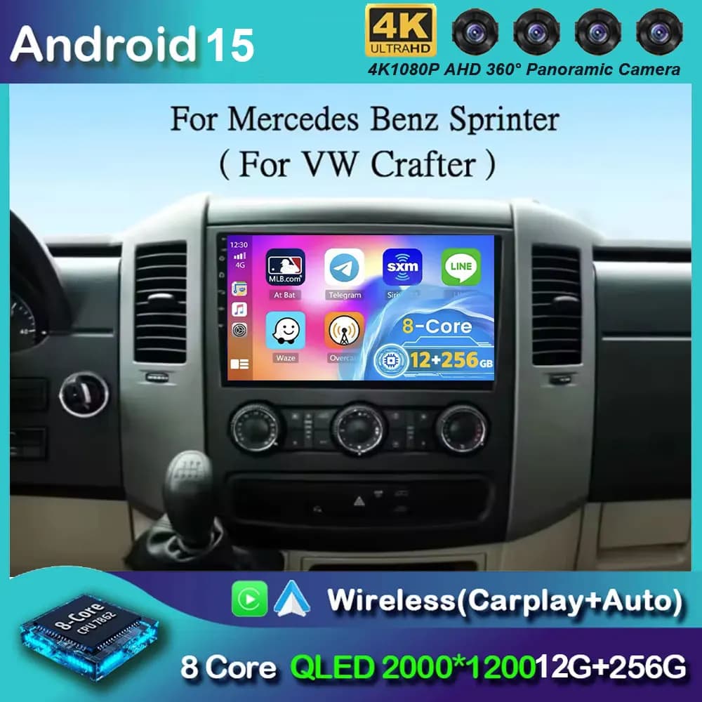 10 "Android 15 For VW Crafter For Mercedes Benz Sprinter Auto Radio Video Multimedia GPS stereo CarPlay + car WIFI + 4G DSP