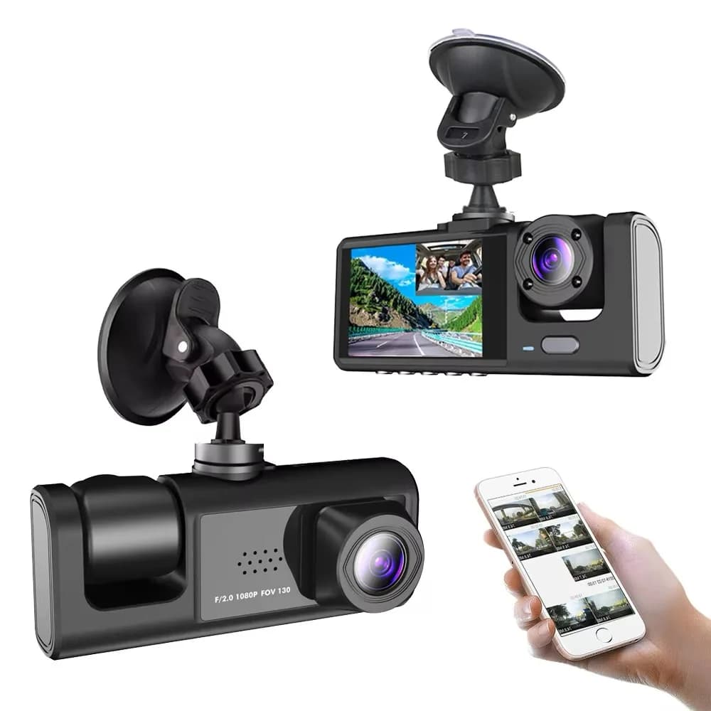 HONG TONG Dash Cam 1080P dual front and internal camera, car camcorder with IR night vision, loop recording, DVR for wide angle car