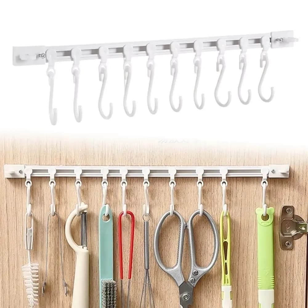 No Punching Adhesive Sliding Hook Sliding Rail Strong Adhesive Storage Rack Hook Drilling-Free Cabinet Hook Organizer