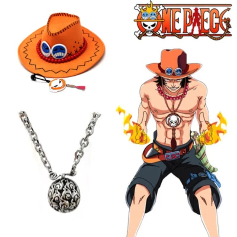Collana in Metallo One Piece con Figura di Ace, Gioielli One Piece, Accessori Moda Mera Mera No Mi, Regali a Tema