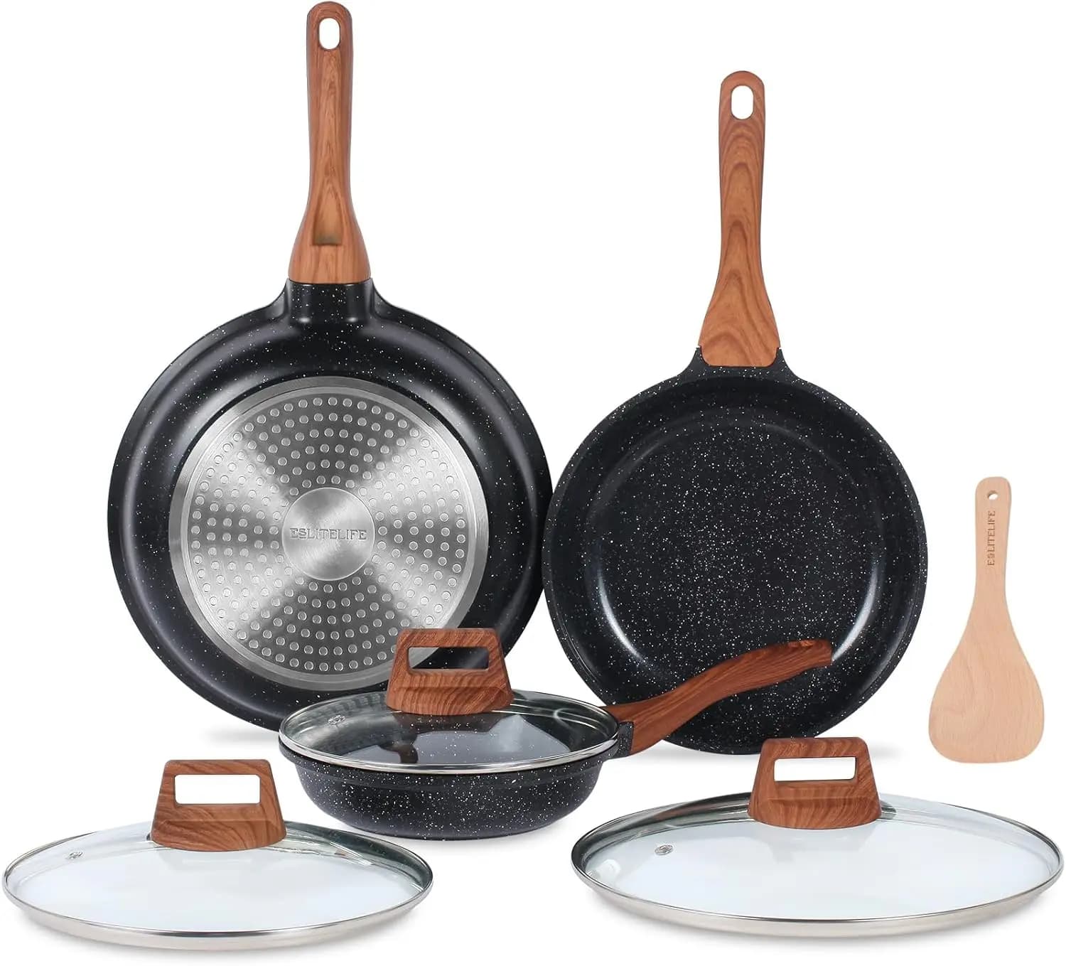 Set di Padelle Antiaderenti in Ceramica con Coperchi, Pentole da Cucina Non Tossiche per Tutti i Piani Cottura (Gas, Elettrico, Induzione)