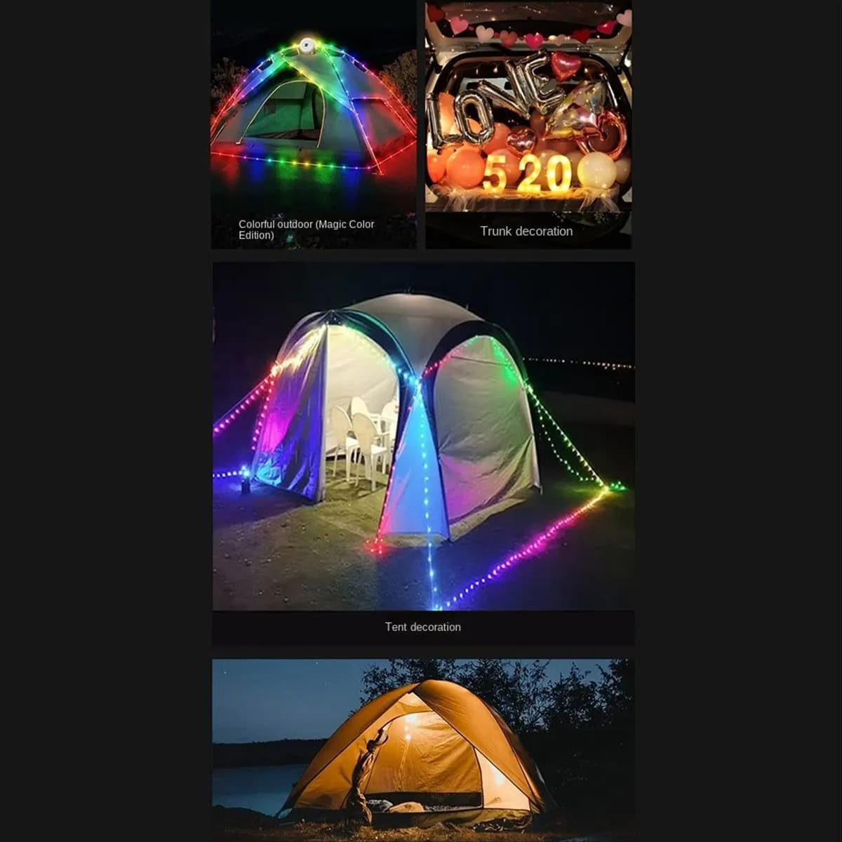 POPULAR-LED Portable Camping Lamps Camping Lights String Light Tape for Parasol Tent Balcony Party Gazebo Garden Yellow
