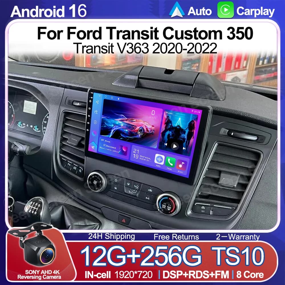 Android 16 Auto Radio For Ford Transit Custom 350 Transit V363 2020-2022 WIFI 5G Multimedia Video Player Navigation GPS NO 2din