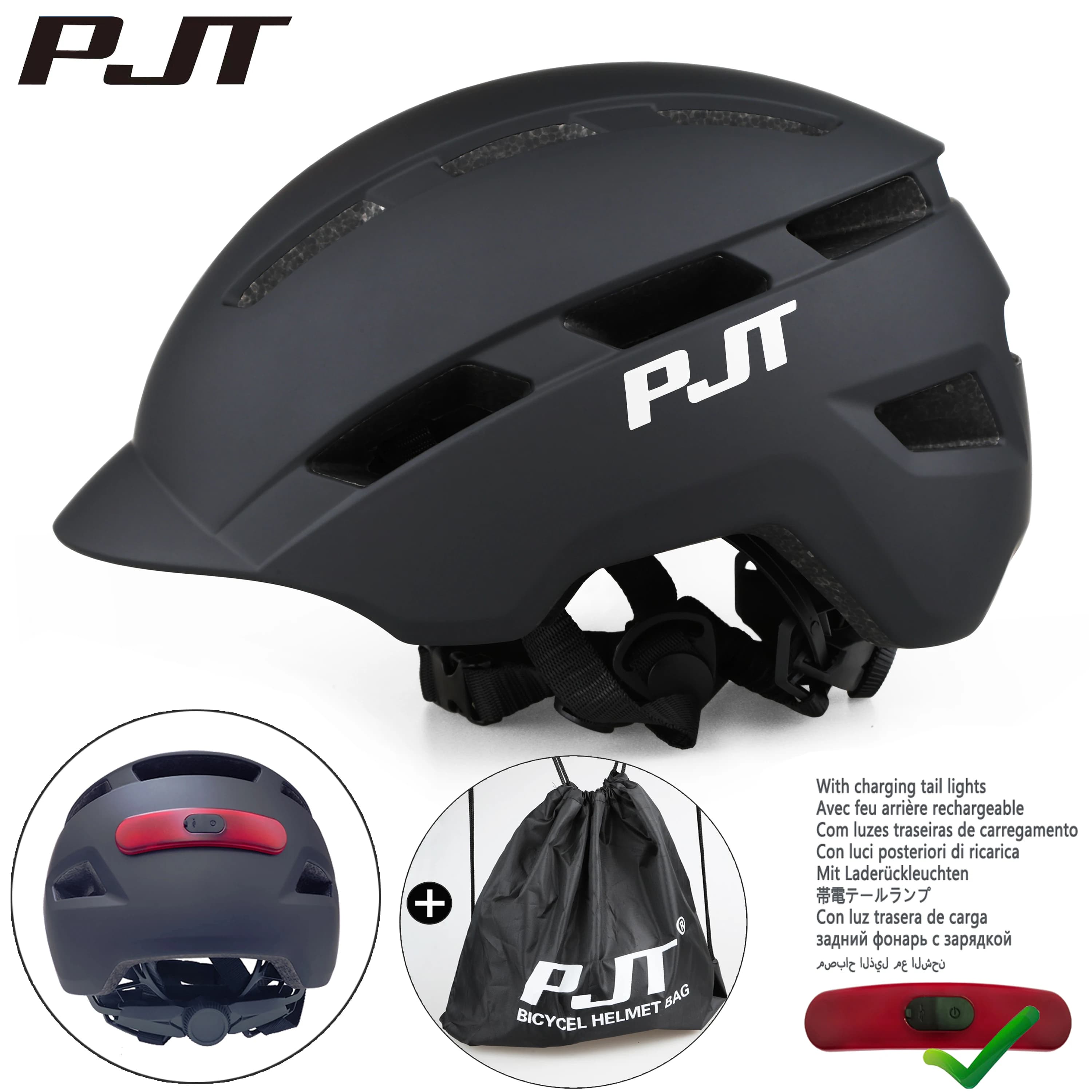 PJT Outdoor Sports Cycling Safety Helmet Bike Helmet Mountain Road Bike Helmet Rear Lights/Package for Men Woman Cycling Helmet