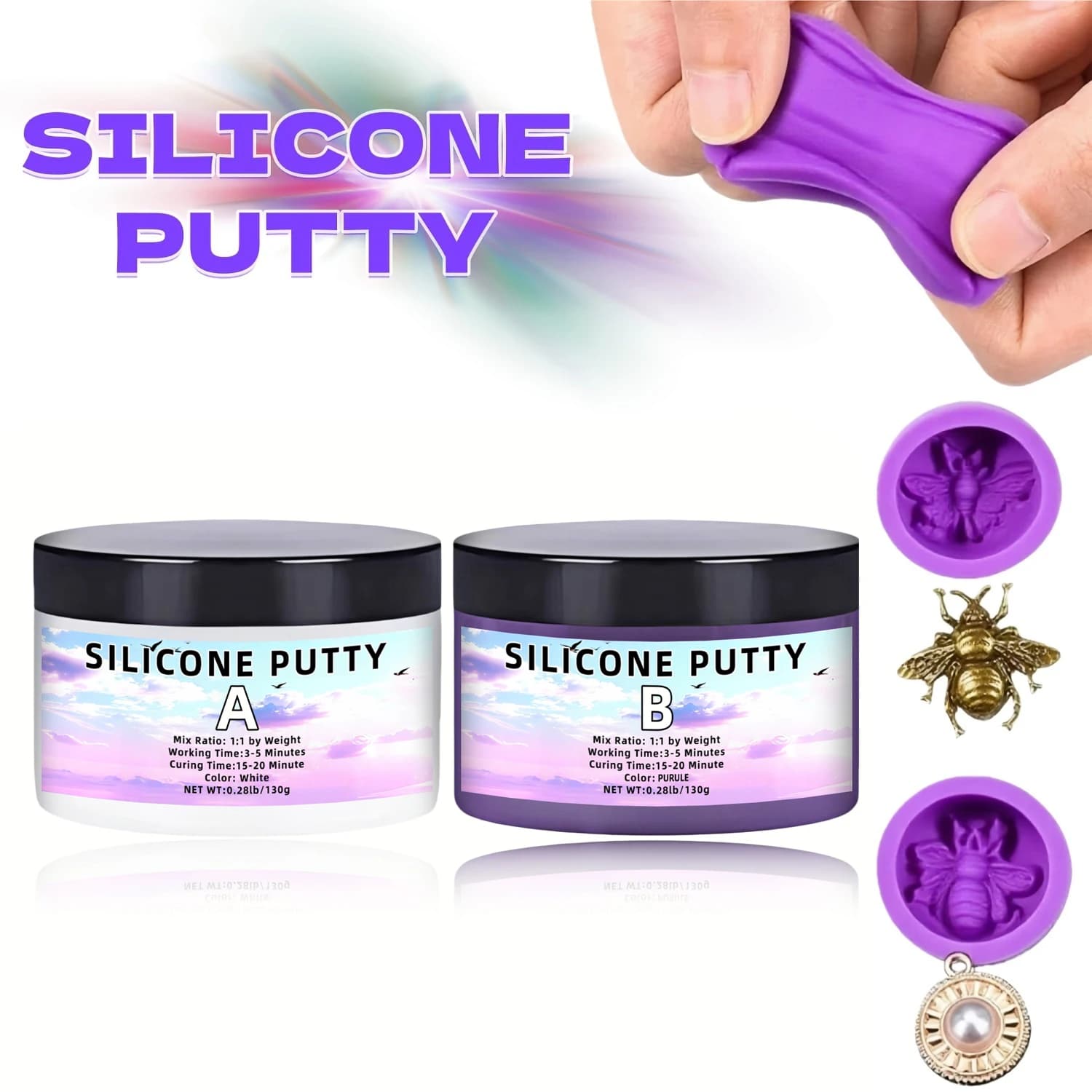 Kit di Silicone per Creazioni Fai-da-Te | Non tossico, resistente al calore | Resina per Colata Fai-da-Te, Cera, Artigianato e Progetti Creativi (Viola)