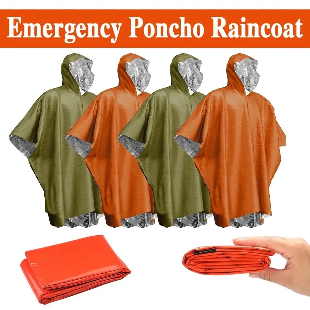 1Pcs Hiking Travel Tent Rainwear Emergency Raincoat Waterproof Hooded Sleeve Camping Rain Poncho Heat Reflective 3 In 1