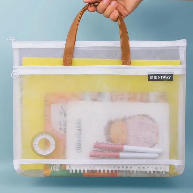 Borsa portadocumenti B4 borsa tascabile per informazioni borsa per compiti portatile per studenti cartelle per Tutorial con cerniera in garza trasparente prodotti per l'archiviazione della borsa