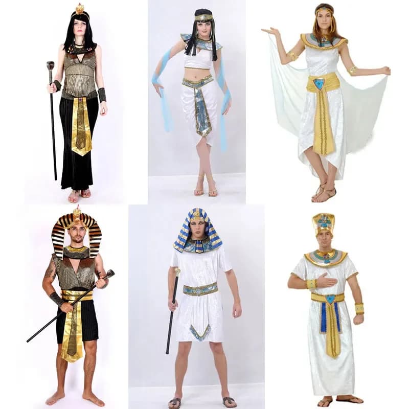 Costumi di Halloween Antico Egitto Faraone Egiziano Re Imperatrice Cleopatra Regina Costume Abbigliamento Cosplay per Uomo Donna