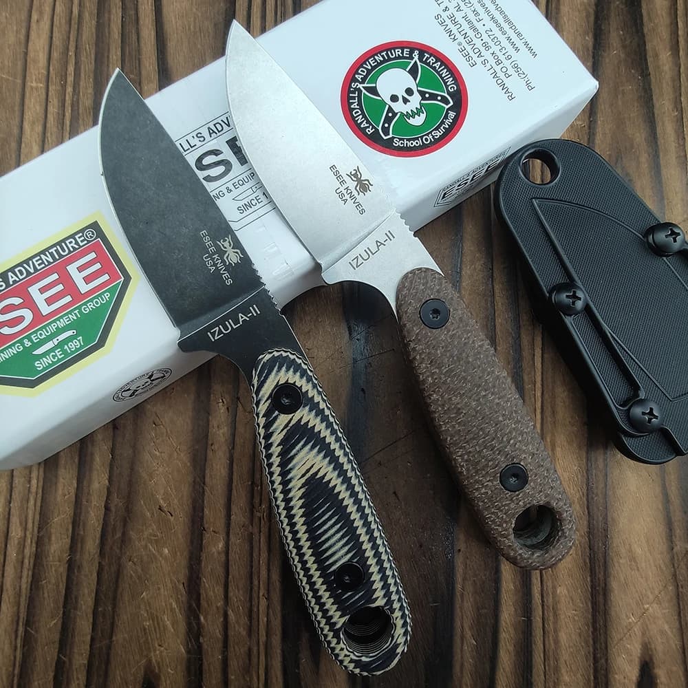 ESEE-Izula Compact Fixed Blade D2 Blade G10 Handle Backpacking Adventure Camping Picnic Household Daily Use Fruit Cutting EDC Multitools Hiking Climbing Fishing Forest Exploration Mountain Trip Wild Camp Field Harvest Outdoor BBQ Handcraft Parcel Unboxing