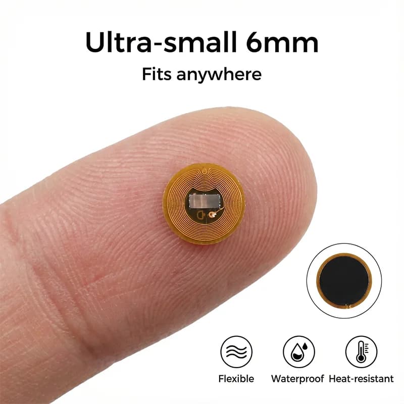 Diametro 6mm NXP NTAG213 Tag NFC Adesivi RFID programmabili Etichette NFC FPC flessibili impermeabili rotonde per telefoni indossabili