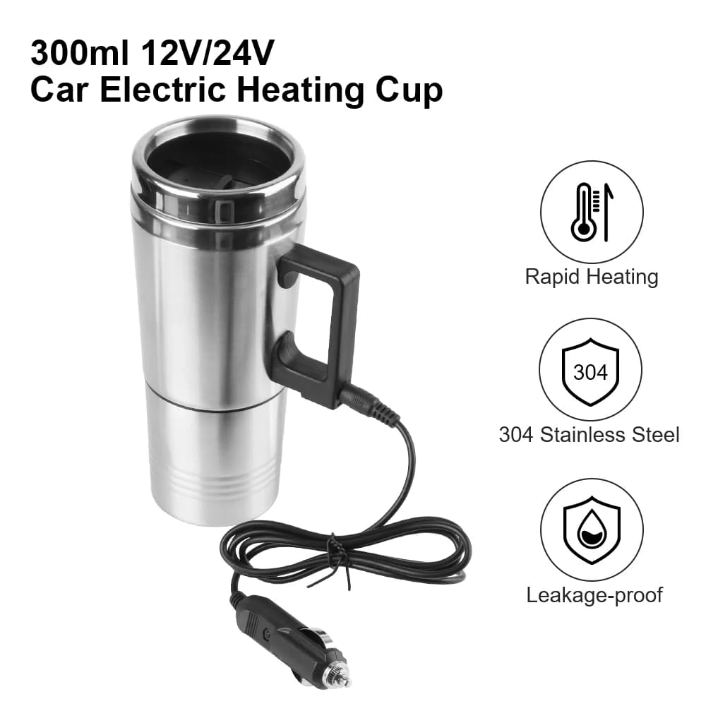 12V/24V 300ml Stainless Steel Electric Heating Car Kettle for Camping with Vehicle Heating Cup
