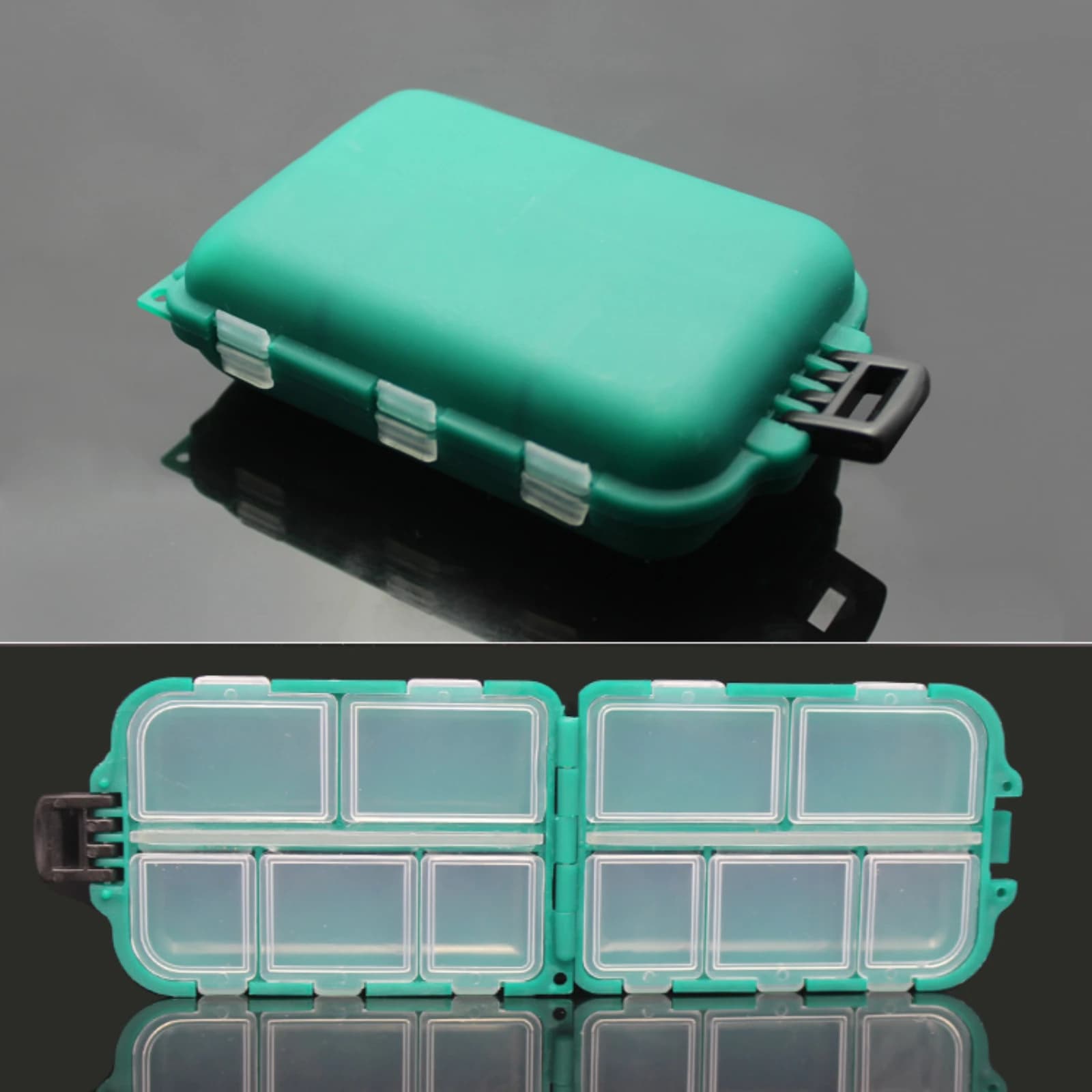 Waterproof Fishing Box with 10 Parts, Bag for baits, hooks and accessories, Bearing