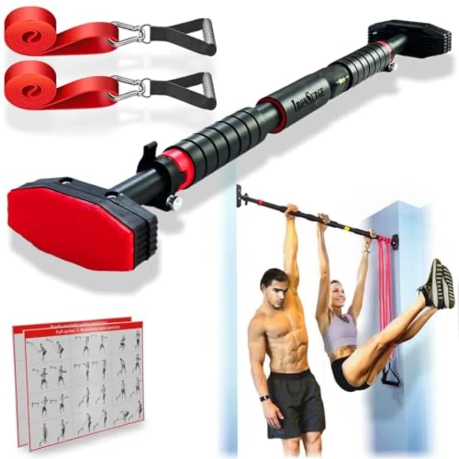 Pull Up Bar for Hallway or Doorway 6-piece Set with Two Attachable Resistance Bands/Handles Training Manuals No Screws Chin Up