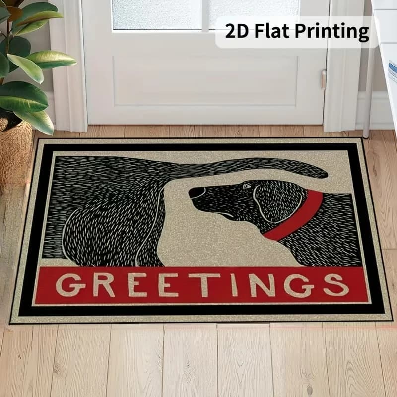 Tappetino per porta con design Black Dog Red Collar, tappetino antiscivolo beige per ingresso, tappetino creativo per saluto, decorazione per la casa, camera da letto