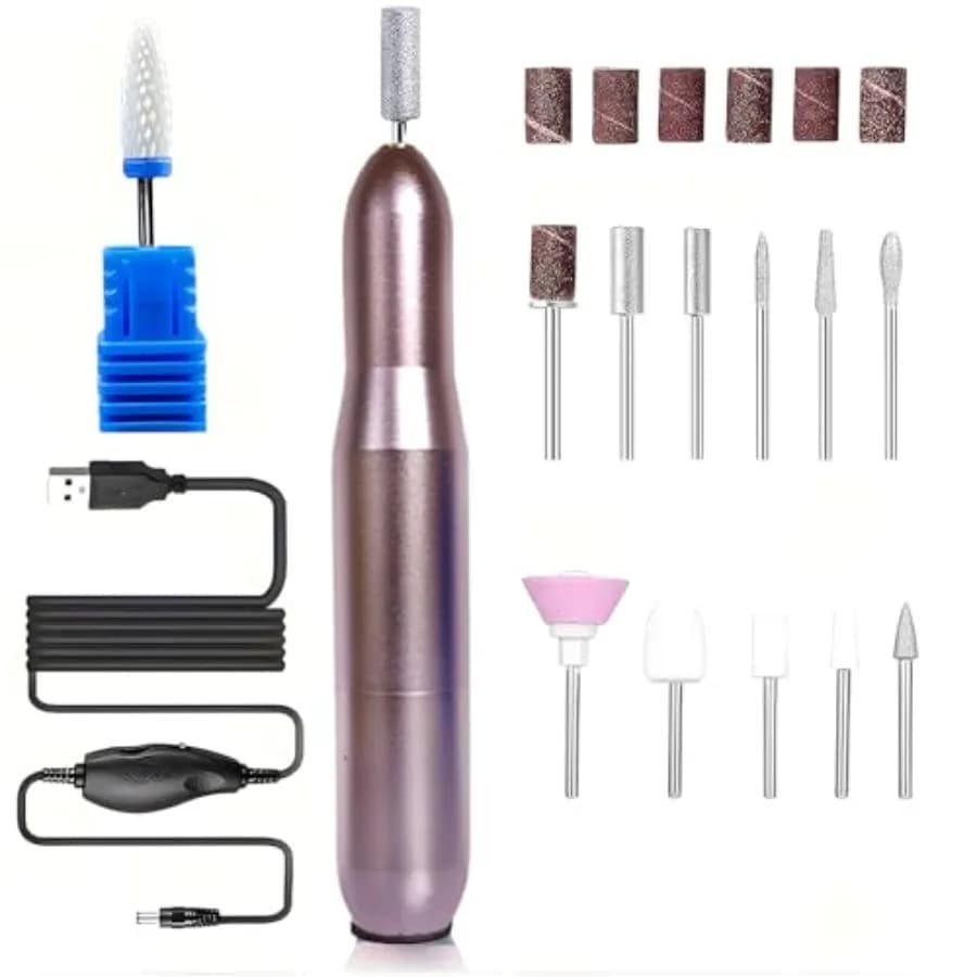 Portable Electric Nail Drill - Professional Manicure File With 25, 000 RPM and 12 Bits for Gel Polish Removal