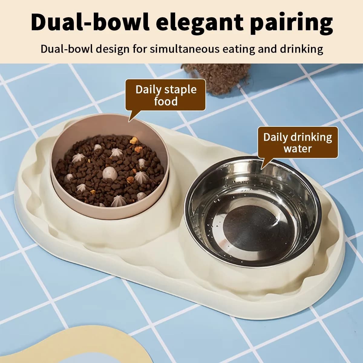 1PC Pet stainless steel double bowl slow food bowl meets the different feeding needs of pets