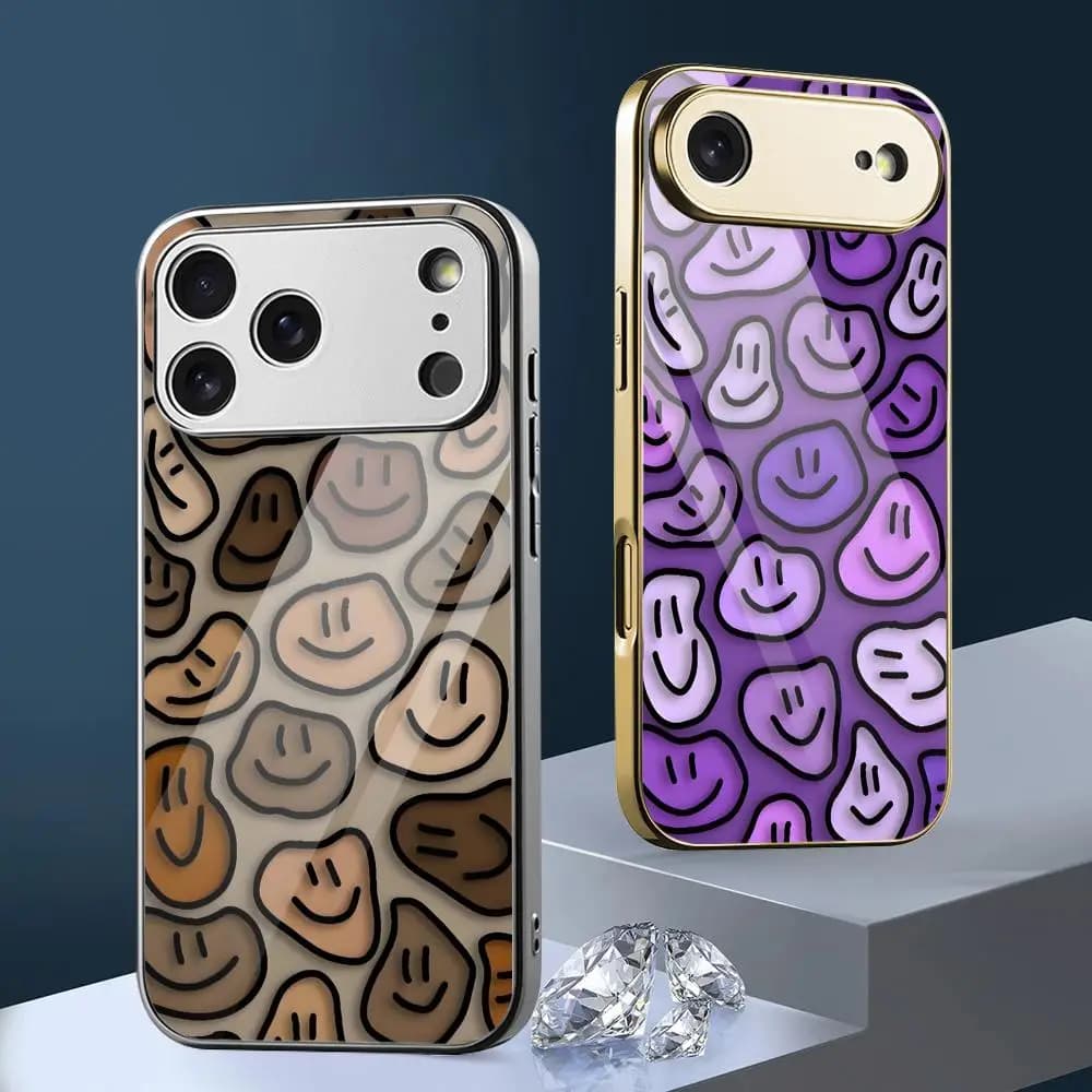 Smiling Aesthetic Phone Case For iPhone 17 16 15 14 13 12 Pro Max Plus Electroplated Metal Bumper Shockproof Case