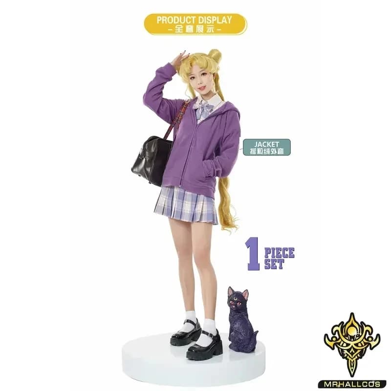 TYV55MRHALLCOS Anime Cosplay Sailors Moons Black Cat Luna Jacket Crystal Costume Halloween JK Party L]]L25