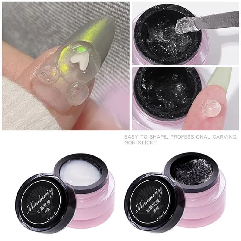 8ml 3D Stereo Clay Soft Naill Gel Nails Art colla intaglia modello bianco/trasparente Non appiccicoso Manicure Gel colla Soak Off Gel Polish