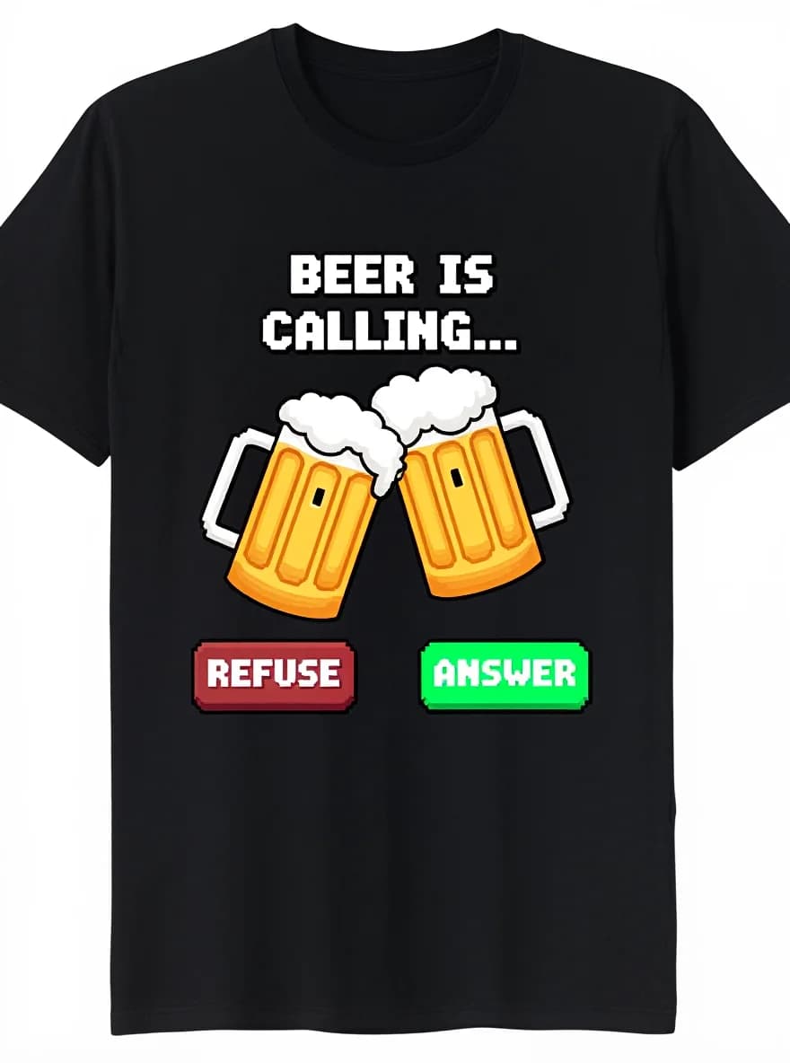 T-shirt da uomo "Beer is Calling" - T-shirt estiva casual dal design giocoso con stampa di tazze nere
