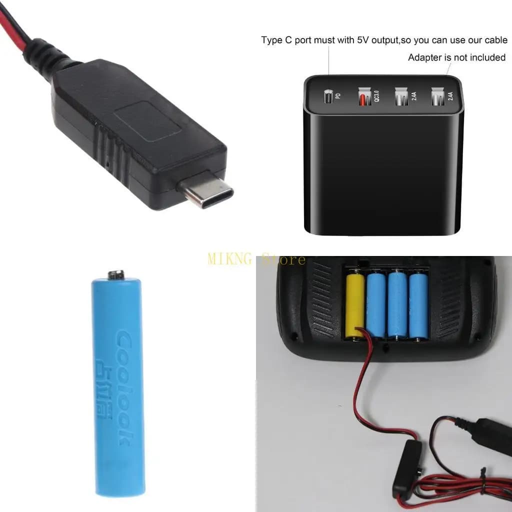 Cavo alimentazione USB C con interruttore per batteria AAA Sostituisci 4 batterie AAA 6V migliore vendita