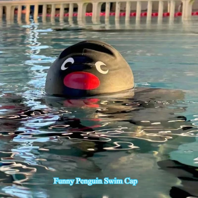 Funny swim cap penguin for adults Waterproof swim cap elastic silicone Unisex large Comfortable design without compression