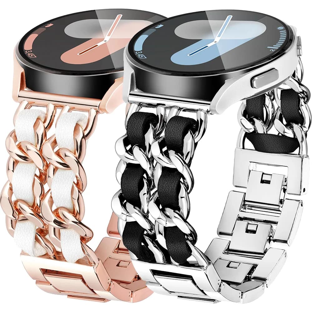 20mm/22mm bracelet for Samsung Galaxy watch 7/FE/6/5 pro/4/Classic/Active Luxury Leather + metal bracelet Huawei GT 5-4-2-3 pro strap