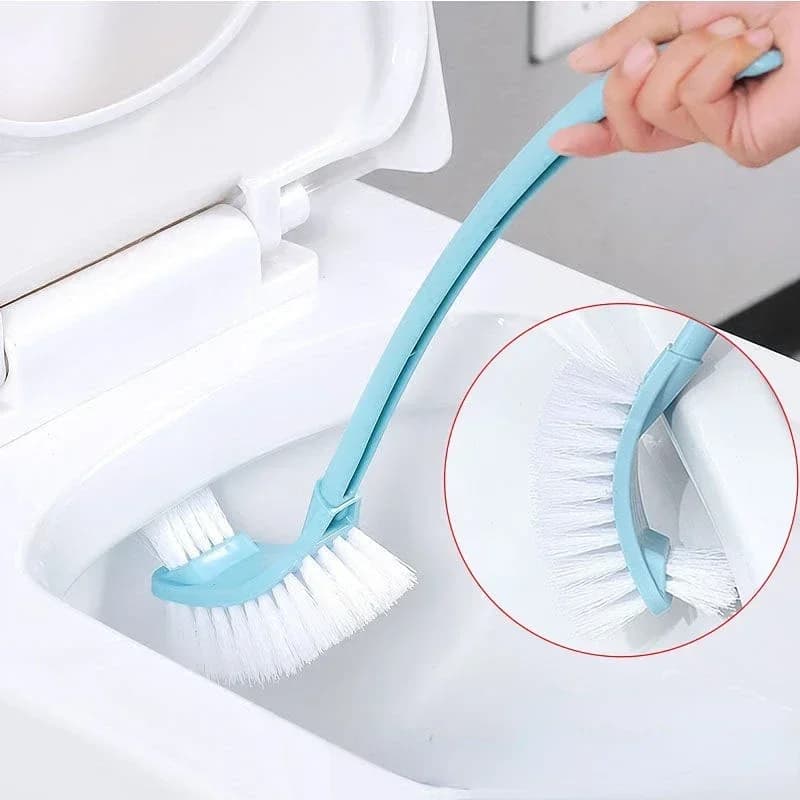 Scopino per WC multifunzione in plastica a doppia testa, curvo, per la pulizia del bagno, con manico addensato, supporto per spazzola angolare in PP