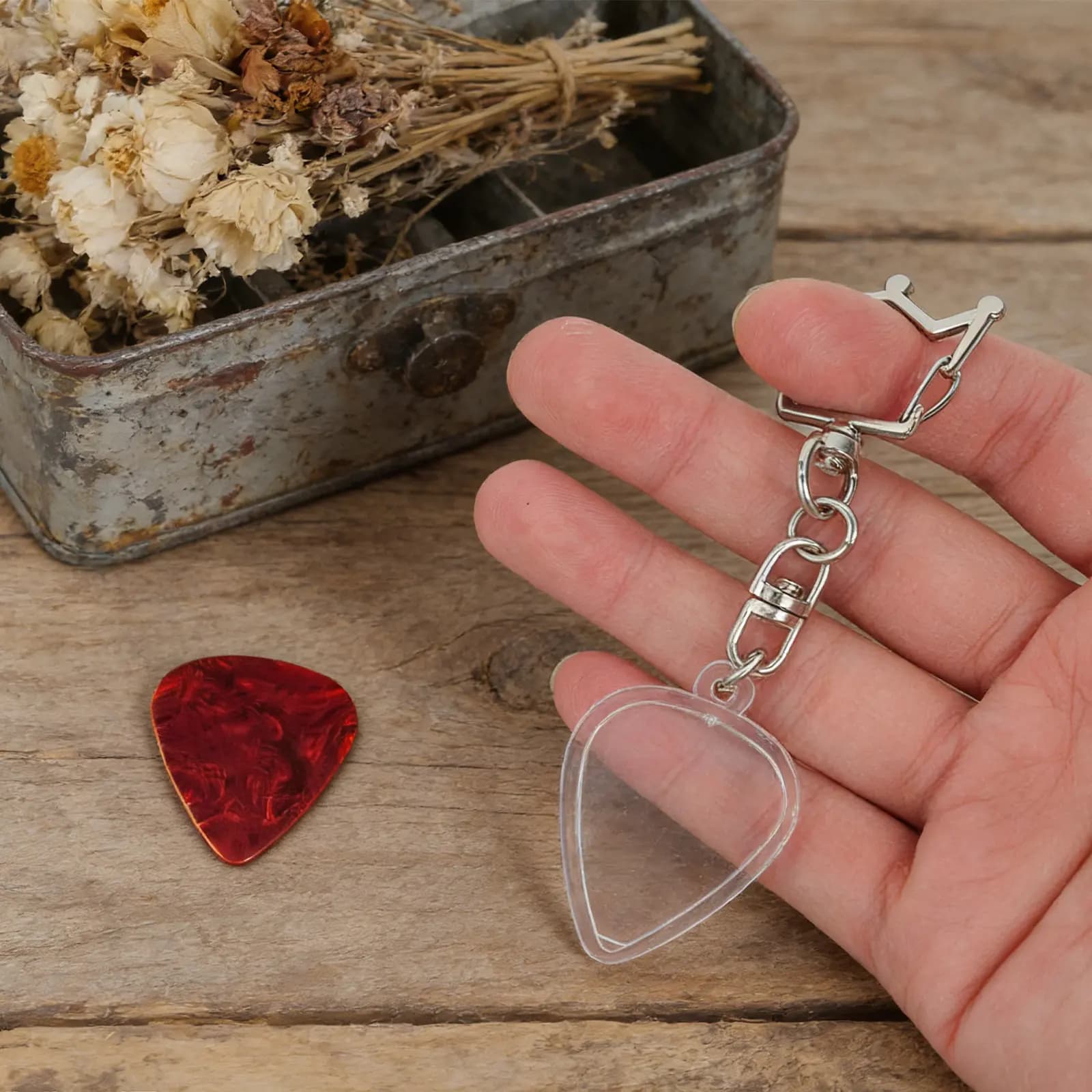 4 Pezzi Custodia Trasparente in Acrilico a Forma di Cuore per Plettri da Chitarra, Espositore Portachiavi per Organizzazione e Protezione della Collezione di Plettri