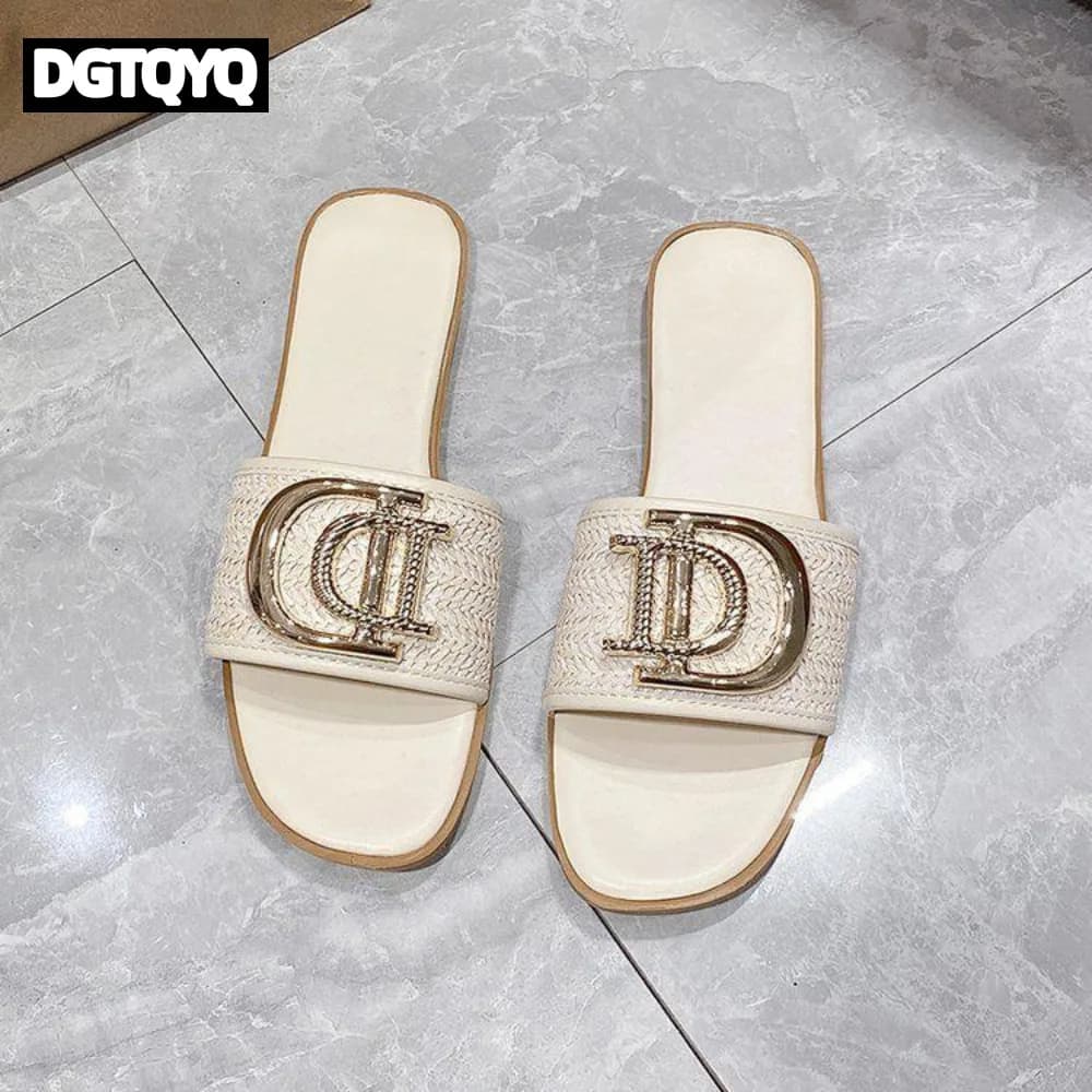 Women Slippers Party Sexy Elegant Slippers Women Luxury Decor Weave Flat Sandals Luxury Fashion Open-toe Vacation Slides Women