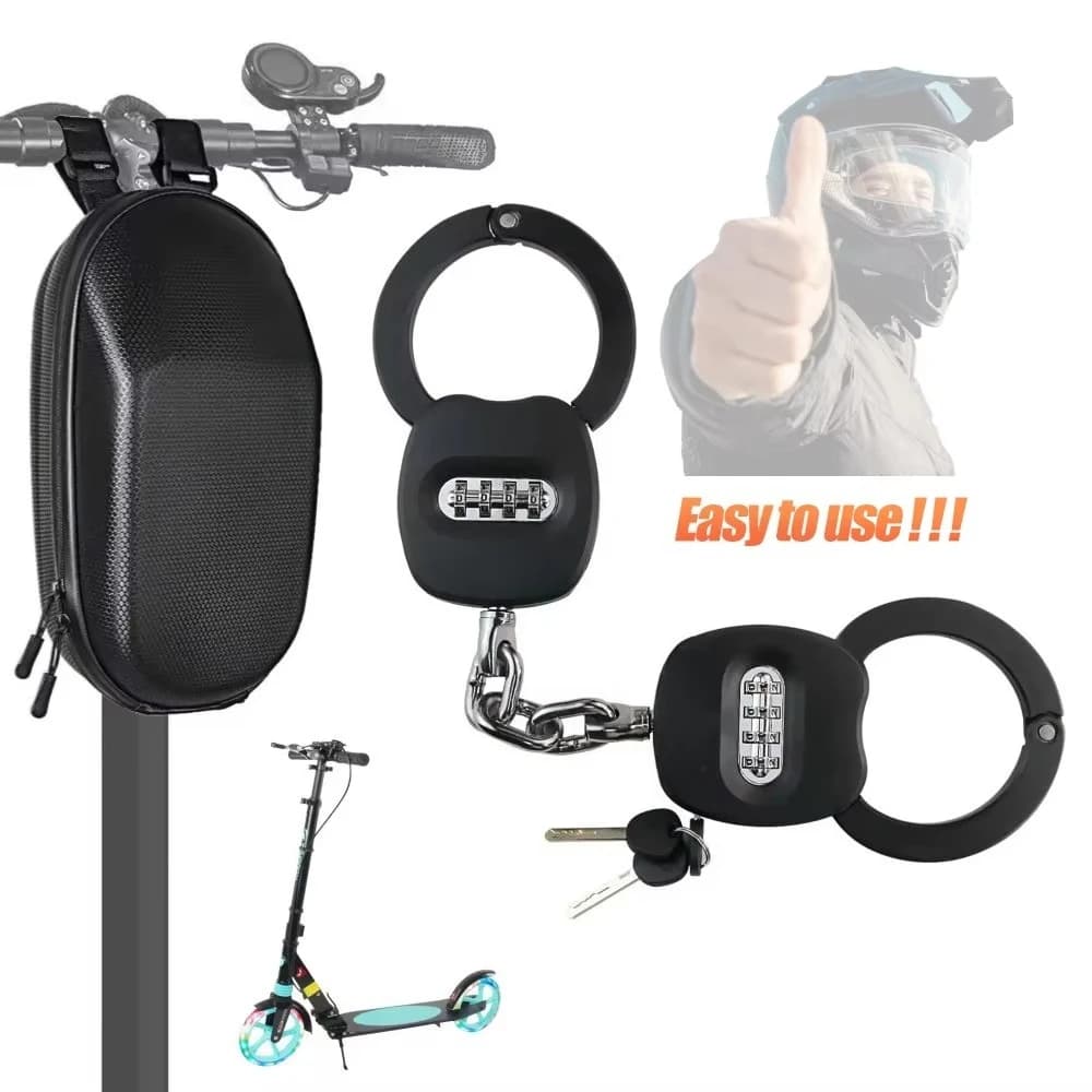 Lucchetto a Catena Antifurto Robusto a 4 Cifre con Borsa per E-scooter, E-Bike, Bicicletta, Motocicletta