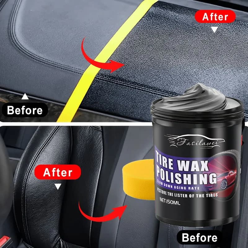 Tire Black Brightness Restoring Wax - Deep Shine Car Interior Detailing Gel for Plastic Trim, Bumpers, Dashboard & Seats - Easy-