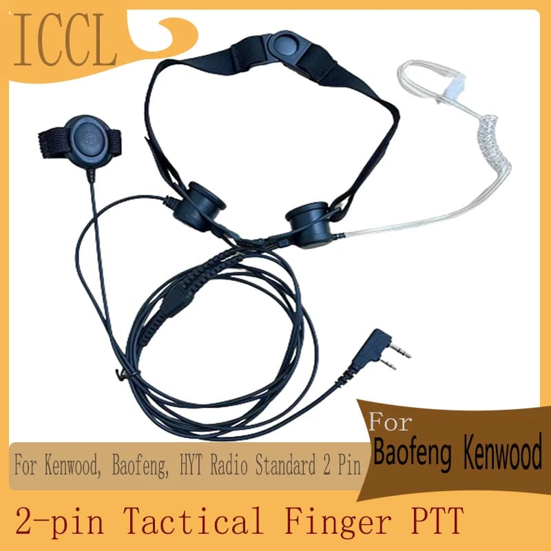 Laringofono tattico per gola PTT, auricolare radio con microfono per walkie-talkie Kenwood Baofeng HYT, 2 pin