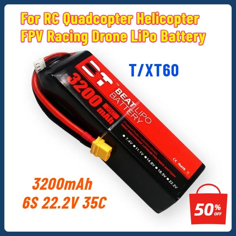Batteria LiPo 3200mAh 6S 22.2V 35C T/XT60 per RC Quadcopter Elicottero FPV Racing Drone Pezzi di ricambio 6s Batteria ricaricabile