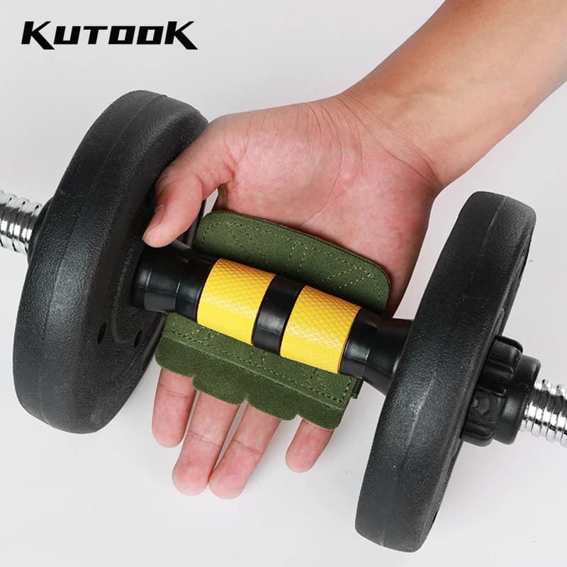 KUTOOK Leather Gymnastics Gloves with Palm Protection Anti-slip Gym Gloves with half fingers for weight lifting exercises with calli protection