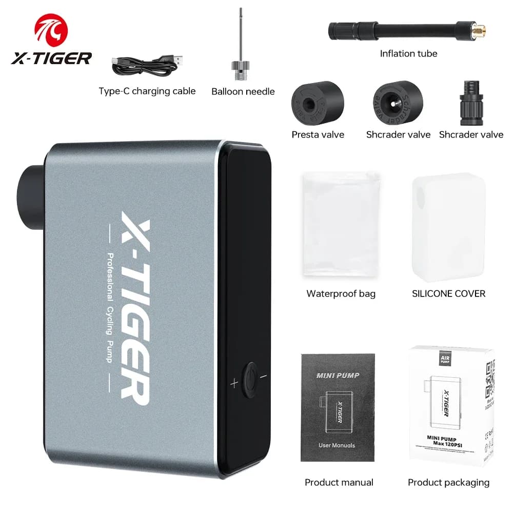 X-TIGER Mini pompa elettrica Gonfiatore per pneumatici ricaricabile per bicicletta con pompa per pneumatici a schermo BALLPUMP BALLPUMP ACCESSORI PER BICIALI