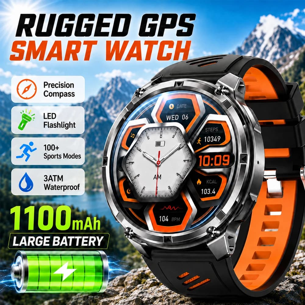 YAOCX AMOLED Smartwatch Men 1100mAh Sports Modes Compass Rugged Outdoor Sport IP68 Waterproof Call 1.70 HD Large Screen Watches