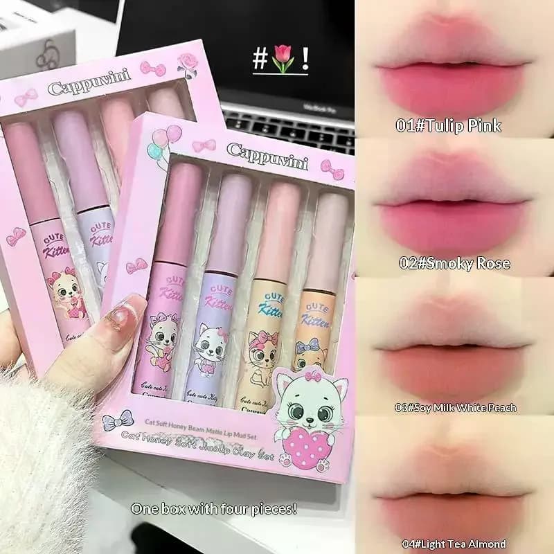 Cappuvini Set Regalo 4 Lucidalabbra Effetto Velluto Idratante, Laccato Labbra Effetto Vetro Lucido e Succoso, Universale e Idratante