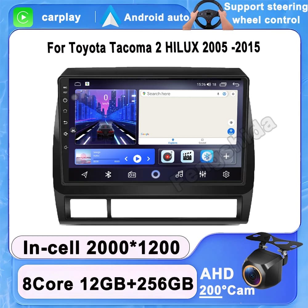 Android 14 8 core CarPlay per Toyota Tacoma 2 HILUX 2005 -2015 schermo lettore multimediale per auto 5G Wifi GPS Bluetooth Touch Display
