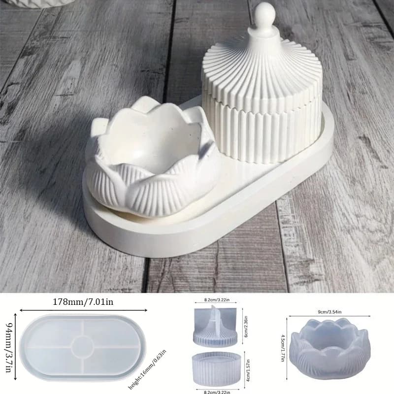 DIY Lotus Candle Holder 3 Piece Storage Silicone Mold Epoxy Resin Handmade Plaster Cement Crafts Home Decoration Making Supplies