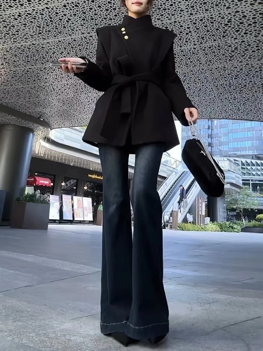 American Style Retro Deep Blue Micro Flared Pants Women Summer Loose Not Legging Dragging Hoof Jeans Casual High Waist ...