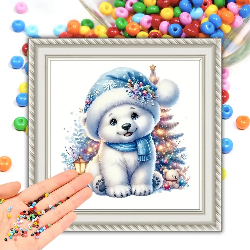 Perline Set da ricamo Orso Animale Fai da te 11CT Tela stampata Kit punto croce Inverno Albero di Natale Artigianato per cucire Regalo fatto a mano
