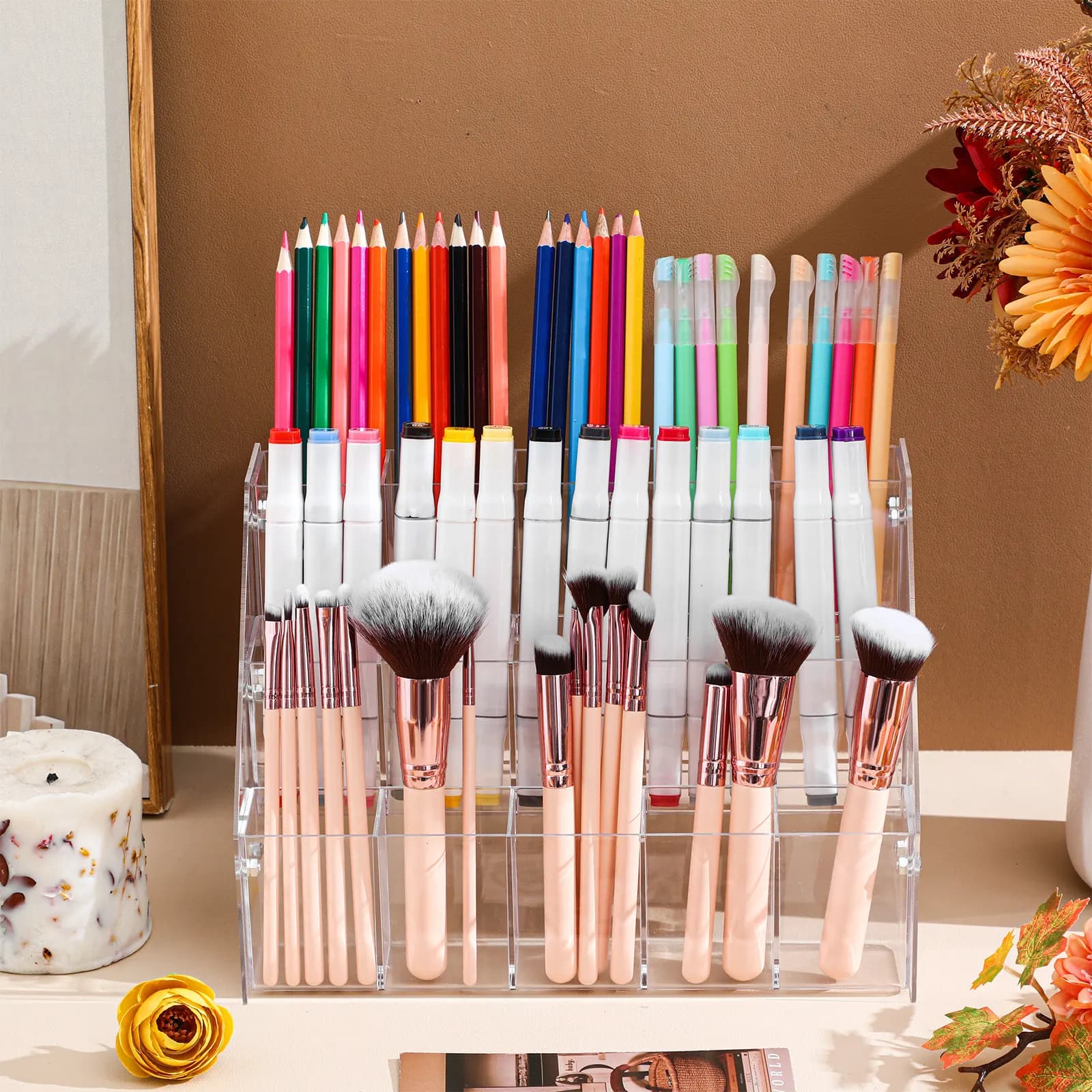 Acrylicpencil Holders Makeup Brush Art Marker Storage Rack Supply Organizer Transparent Display Bookmark