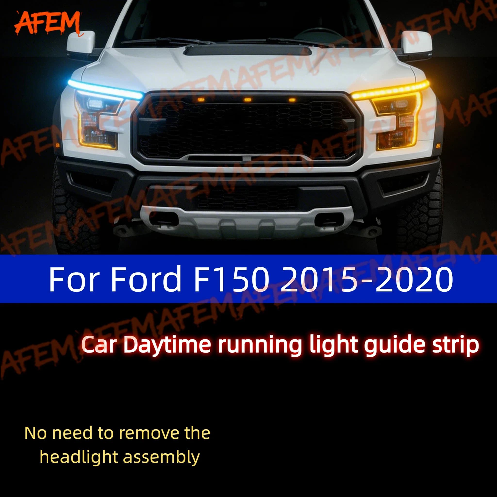 2pcs For Ford F150 15-20 Daytime Running Light Guide Strip Auto LED DRL Daytime Running light Flexible Decorative Ambient Lamp