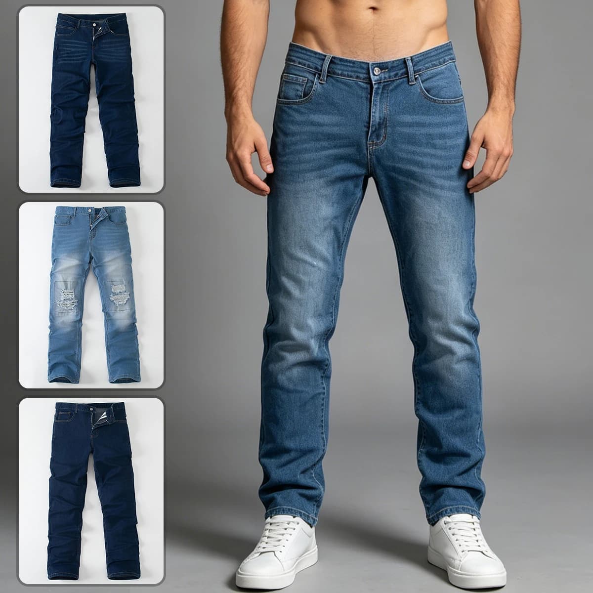 Men's jeans autumn and winter slim fit deep blue fashionable casual pants, comfortable and versatile multifunctional trendy