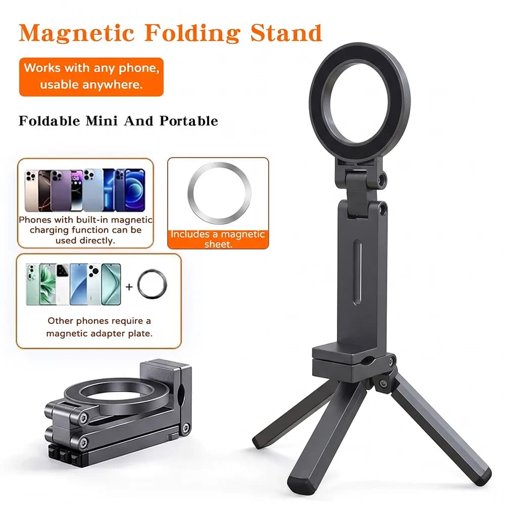 360 Foldable Magnetic Phone Tripod Portable Hands-Free Stand Universal Travel Selfie Video Shooting Mount for iPhone