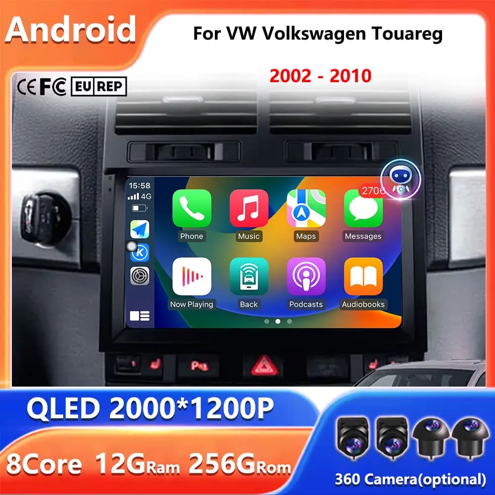 Android 16 Radio For VW Volkswagen Touareg 2002 - 2010 Car Multimedia GPS Apple Wireless CarPlay