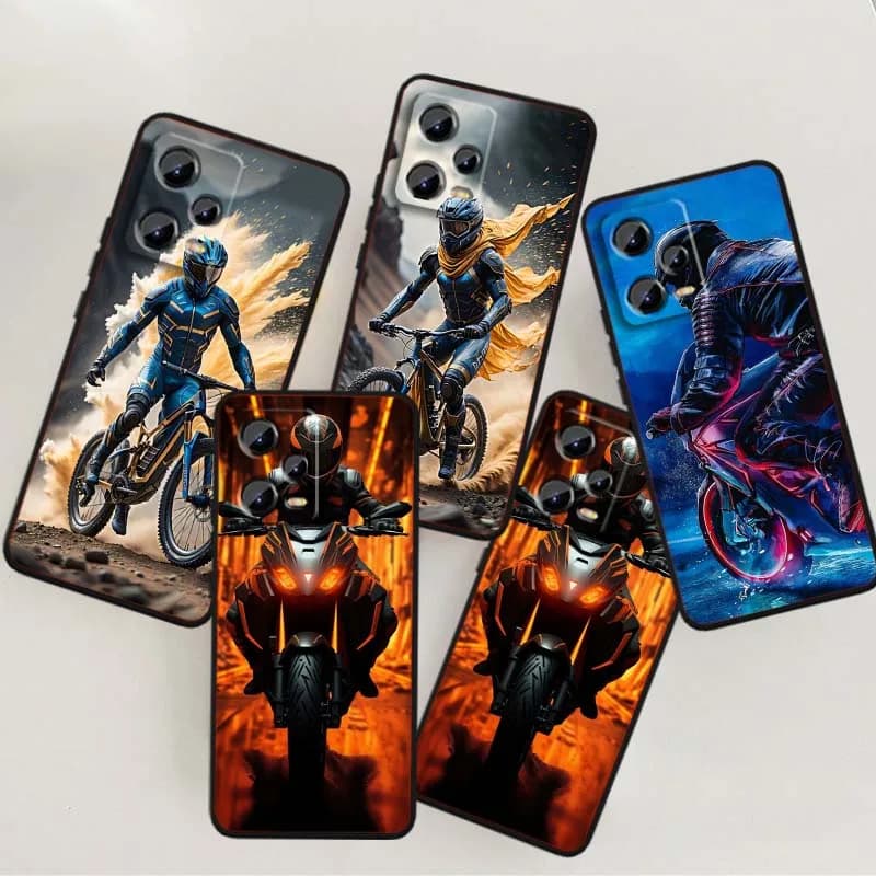 Custodia per telefono creativa e accattivante per motociclisti, per Xiaomi Redmi Note 15 14 13 12 12S 11E 11 11S Pro Plus 4G 5G, in TPU morbido nero