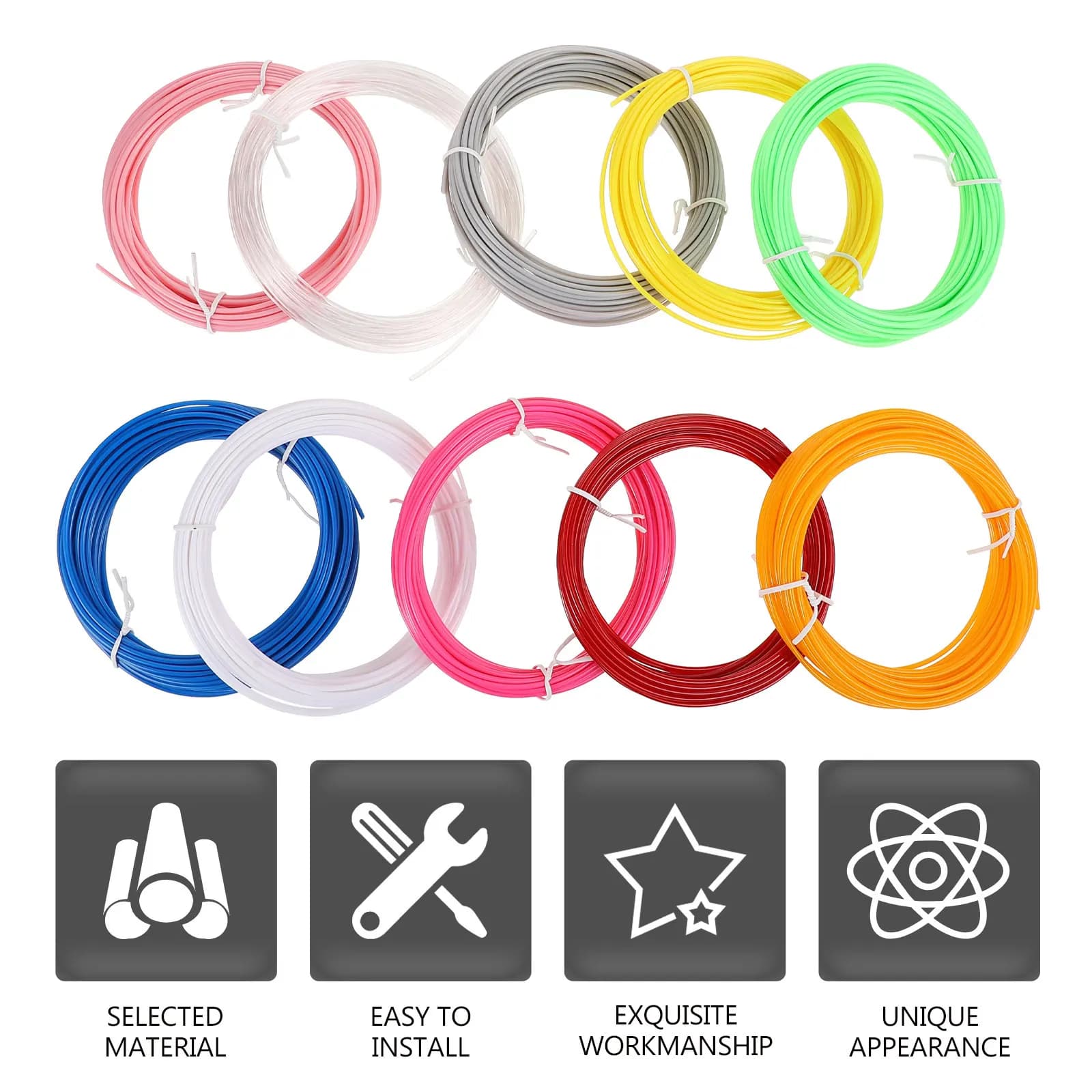 10 Pieces of PLA Filament for 3D Pen, High Precision Cables for 3D Printing, Premium Plastic Wire